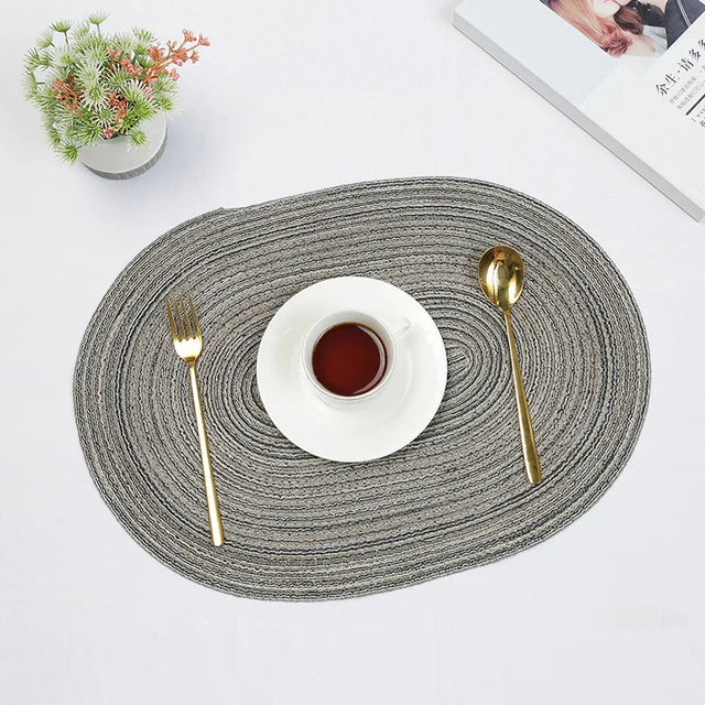 Woven mat on an outdoor garden table