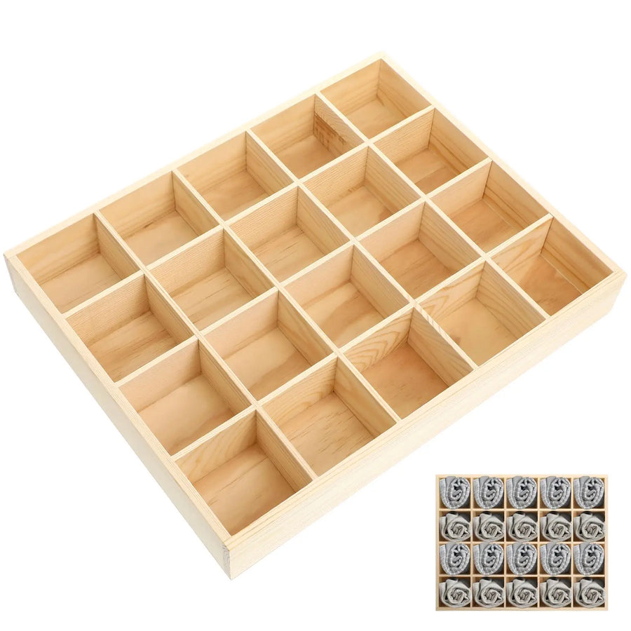 20-Compartment Wooden Drawer Organizer