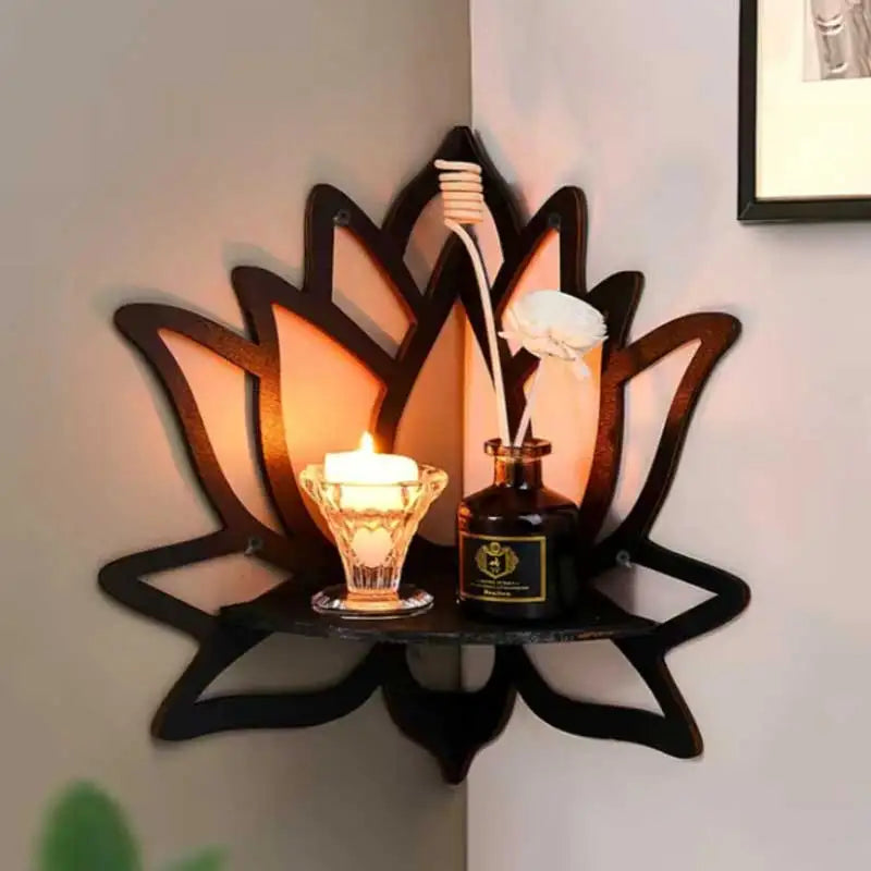 Lotus Wooden Corner Shelf