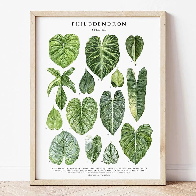 Monstera leaf canvas print in a cozy reading corner with a rattan chair and palm plant