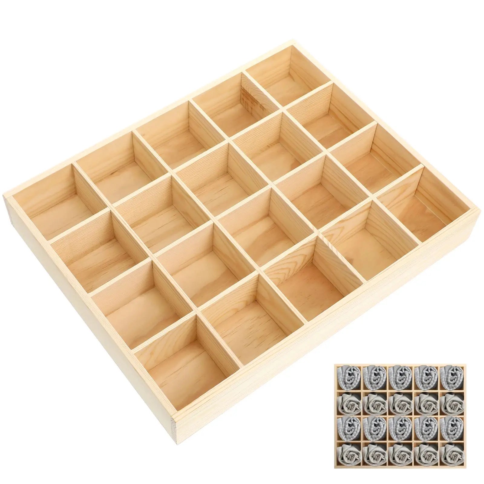 20-Compartment Wooden Drawer Organizer