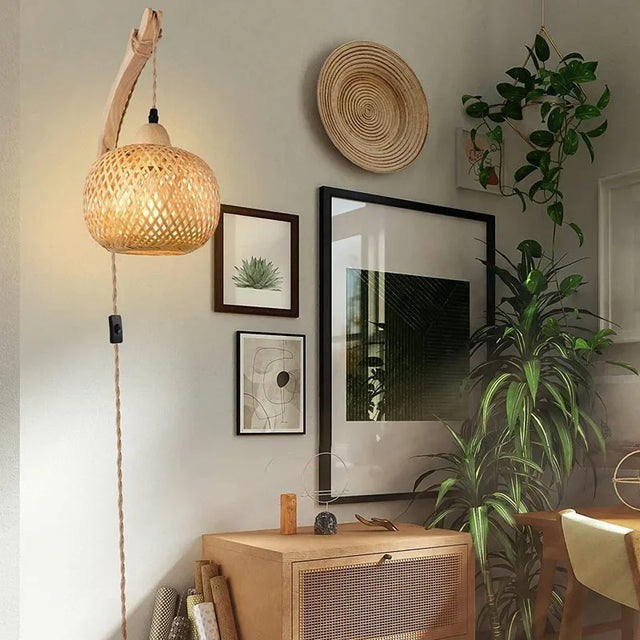 Lamp glowing warmly in a bedroom