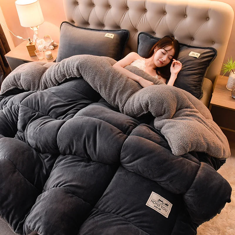 Comforter draped on a made bed