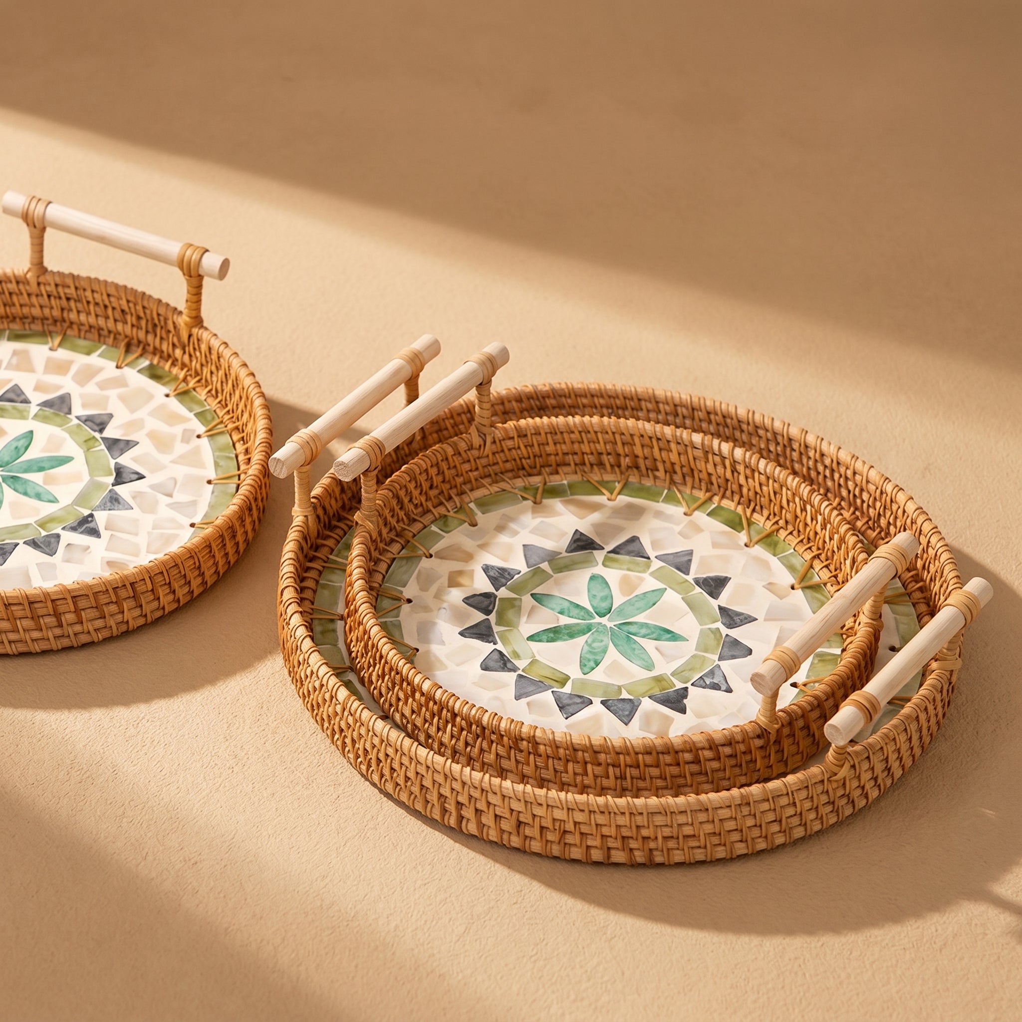 Boho Handwoven Rattan Serving Tray