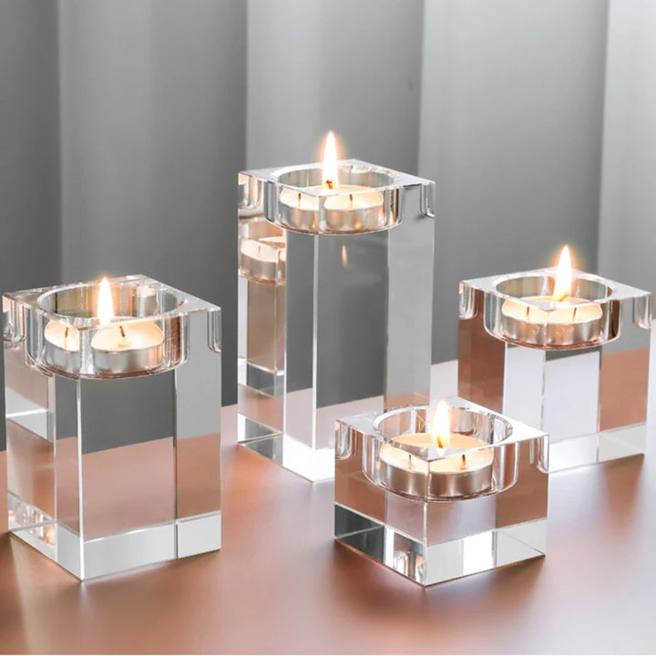 Candle holder on a study shelf