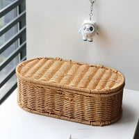 Boho Faux Rattan Woven Storage Basket with Lid