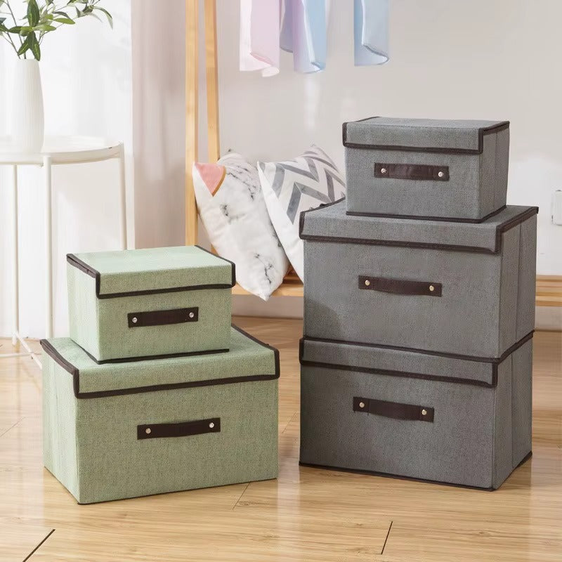 Hana box folded flat against a wood shelf