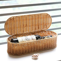Boho Faux Rattan Woven Storage Basket with Lid