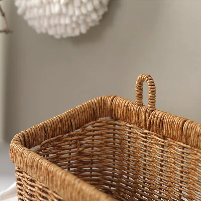 Basket holding garlic in pantry