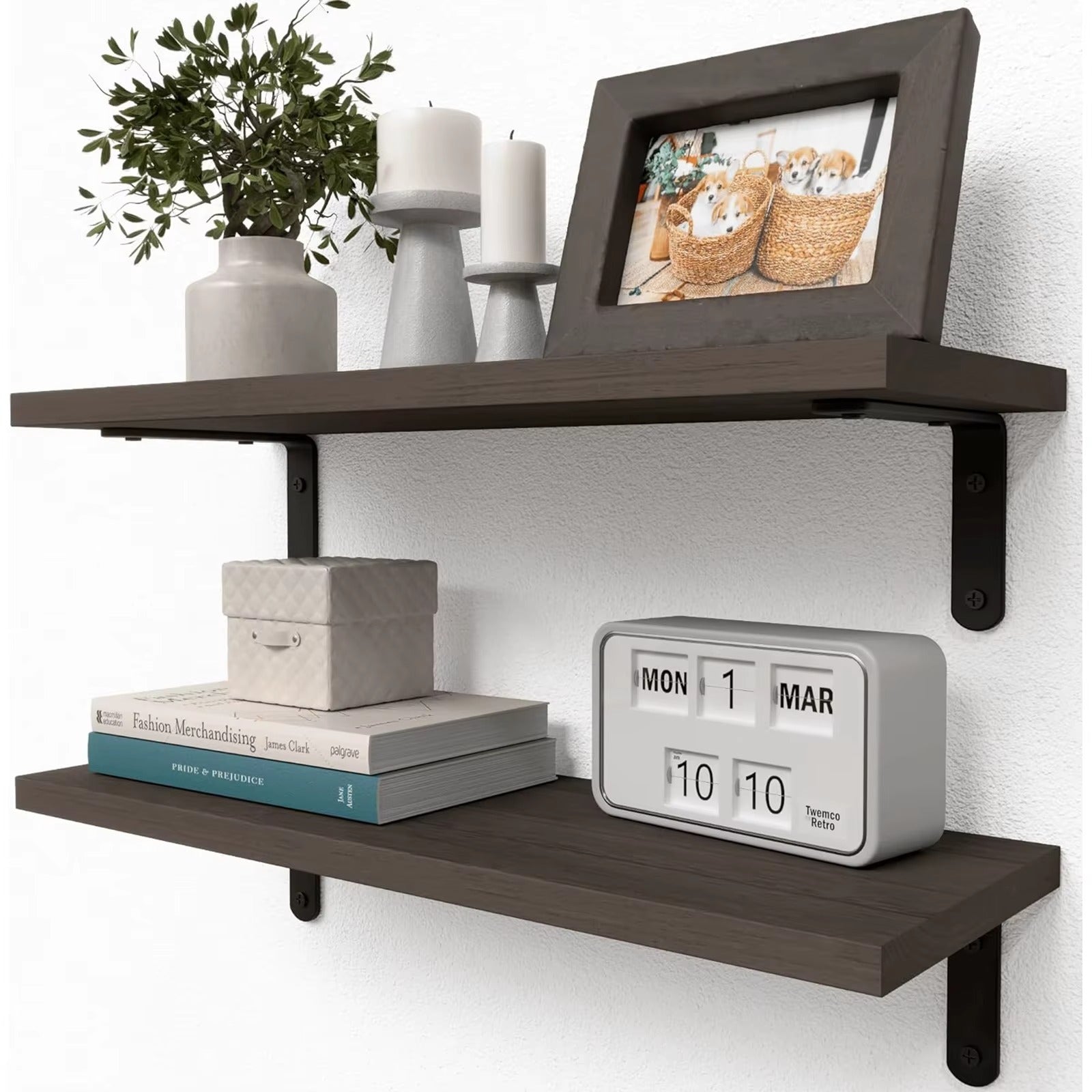 Set of 2 Natural Wood Floating Shelves