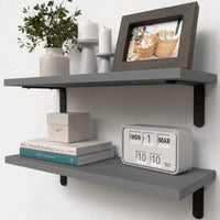Set of 2 Natural Wood Floating Shelves