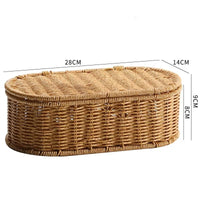 Boho Faux Rattan Woven Storage Basket with Lid