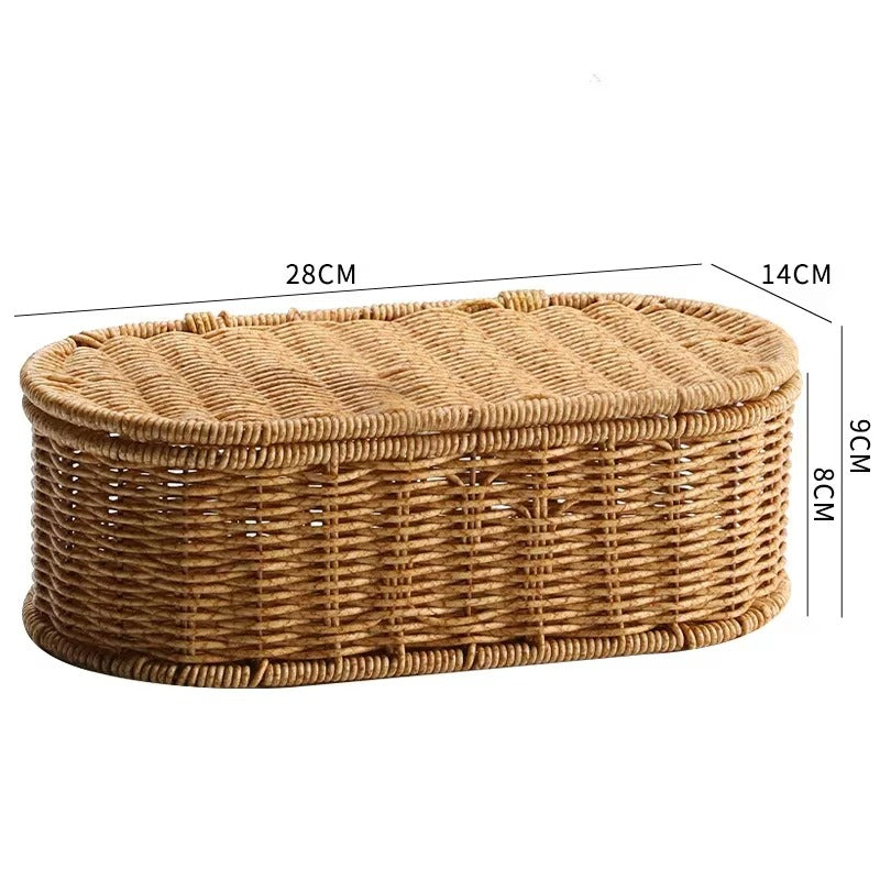 Boho Faux Rattan Woven Storage Basket with Lid