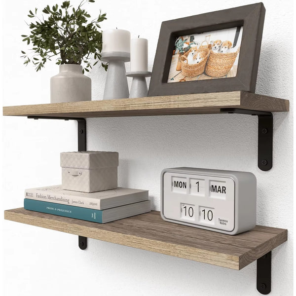 Set of 2 Natural Wood Floating Shelves