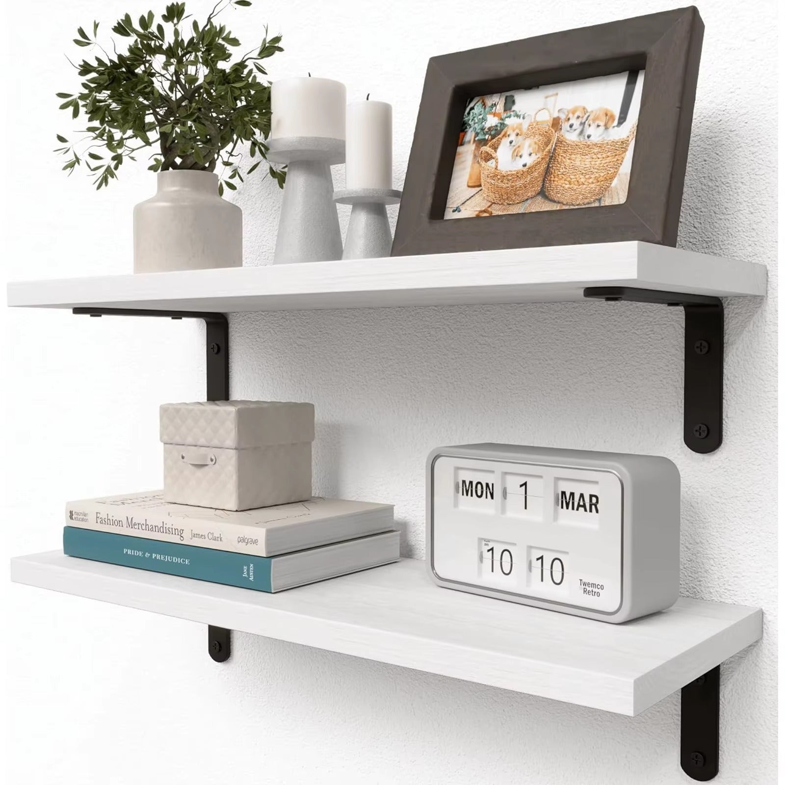 Set of 2 Natural Wood Floating Shelves