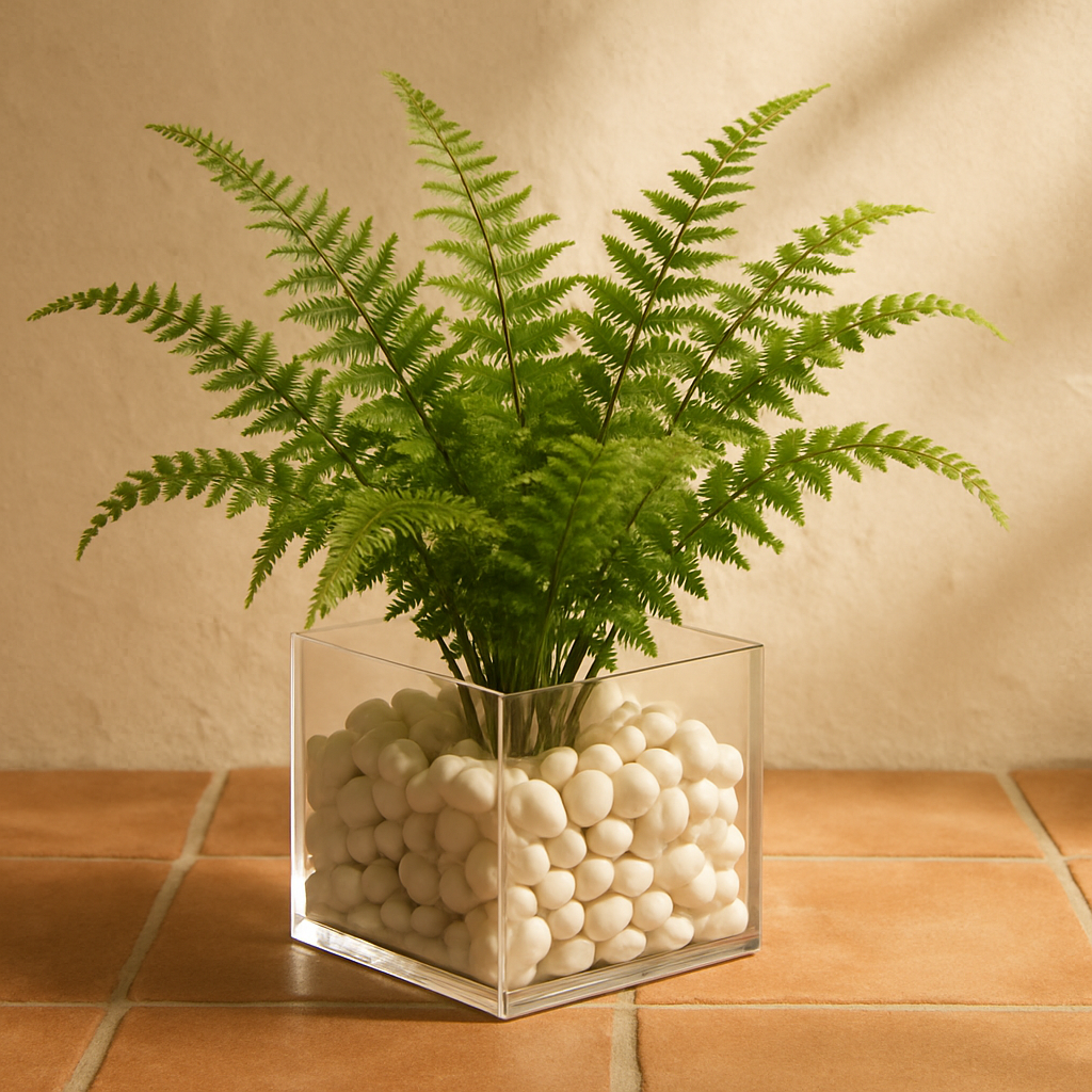 Acrylic pot with green fern
