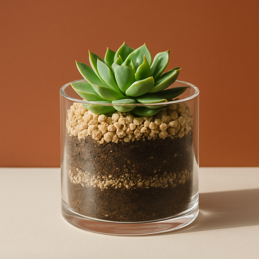Round acrylic pot with succulent